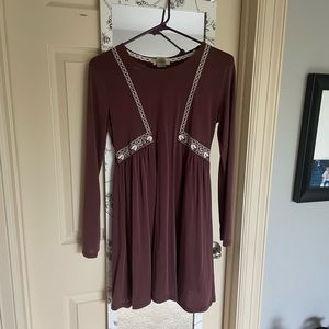 Maroon Long Sleeve Dress